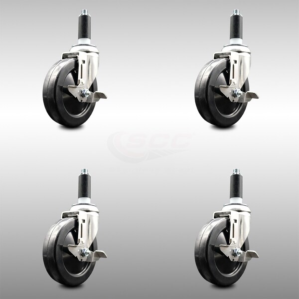 Service Caster 5 Inch 316SS Soft Rubber Swivel 1 Inch Expanding Stem Caster Set Brake SCC SCC-SS316EX20S514-SRS-TLB-1-4 - main